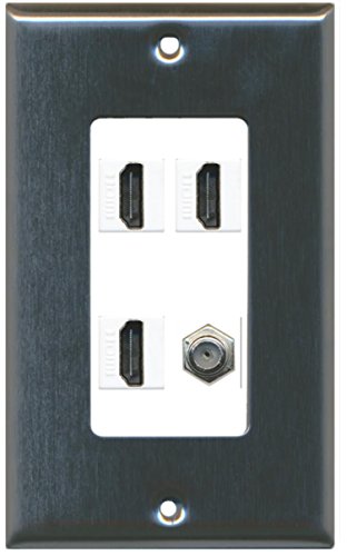 RiteAV - 3 x HDMI and 1 x Coax Cable TV F Type Port Wall Plate Decorative - Stainless Steel/White