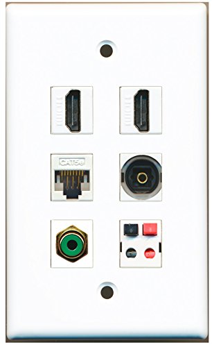 RiteAV - 2 HDMI 1 Port RCA Green 1 Port Toslink 1 Port Cat5e Ethernet White 1 Port Speaker Wall Plate