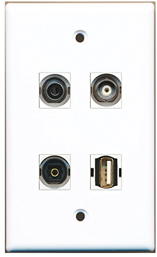 RiteAV - 1 Port USB A-A 1 Port Toslink 1 Port 3.5mm 1 Port BNC Wall Plate