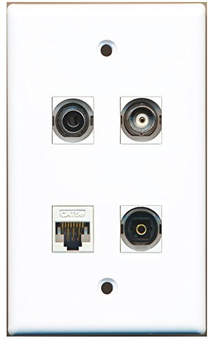 RiteAV - 1 Port Toslink 1 Port 3.5mm 1 Port BNC 1 Port Cat5e Ethernet White Wall Plate