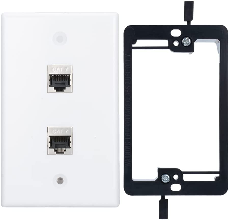 RiteAV - 2 Port Cat7 Keystone Female to Female Wall Plate- White (Pass Through, No wiring needed, with bracket)
