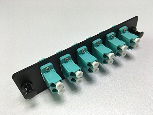RiteAV LGX Footprint LC Adapter Panel, 6 Ports, Loaded w/6 LC Duplex OM3 10Gig Multimode Adapters, Black