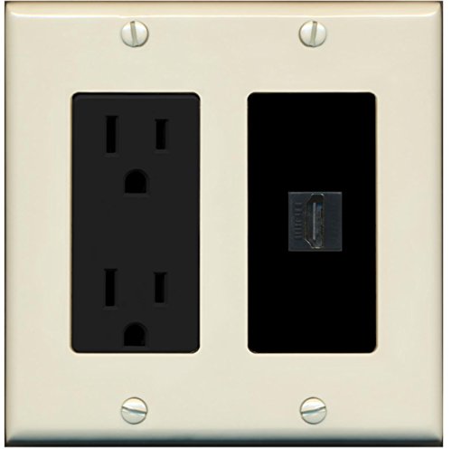 RiteAV - 15 Amp Power Outlet and 1 Port HDMI Decorative Type Wall Plate - Light Almond/Black