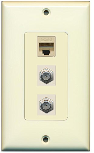 RiteAV - 2 Port Coax Cable TV- F-Type and 1 Port Cat6 Ethernet Decorative Wall Plate - Light Almond