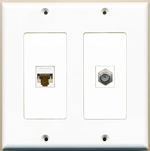 RiteAV - 1 Port Coax Cable TV- F-Type 1 Port Cat6 Ethernet Dual Gang Wall Plate - White