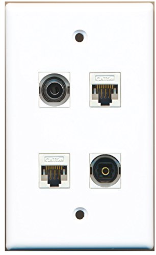 RiteAV - 1 Port Toslink 1 Port 3.5mm 2 Port Cat5e Ethernet White Wall Plate