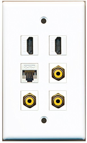 RiteAV - 2 HDMI 3 Port RCA Yellow 1 Port Cat5e Ethernet White Wall Plate