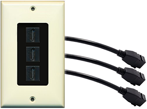 RiteAV (1 Gang Decorative) 3 HDMI Black Wall Plate w/ Pigtail Extension Cable Lt. Almond (Black Insert)