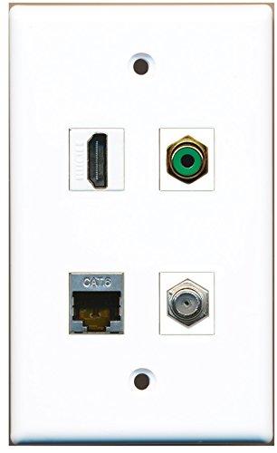 RiteAV - 1 Port HDMI 1 Port RCA Green 1 Port Coax Cable TV- F-Type 1 Port Shielded Cat6 Ethernet Wall Plate