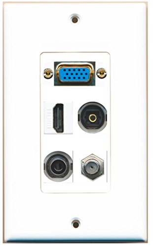 RiteAV (1 Gang Decorative) Svga HDMI Coax 3.5mm Toslink Wall Plate White