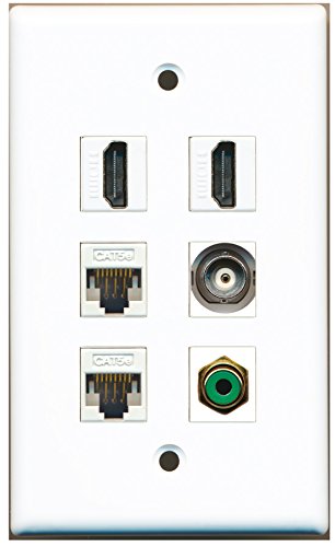 RiteAV - 2 HDMI 1 Port RCA Green 1 Port BNC 2 Port Cat5e Ethernet White Wall Plate