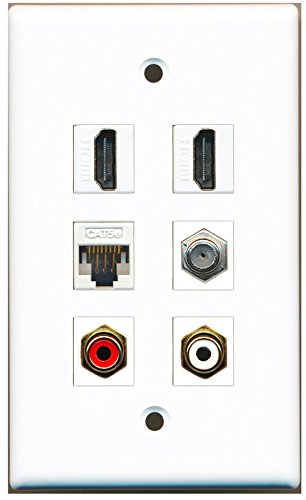 RiteAV - 2 HDMI 1 Port RCA Red 1 Port RCA White 1 Port Coax Cable TV- F-Type 1 Port Cat5e Ethernet White Wall Plate