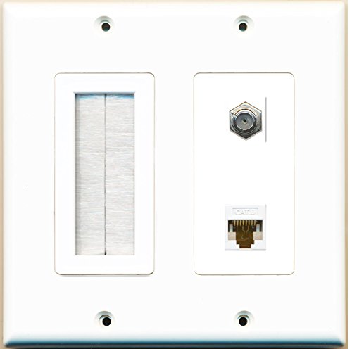 RiteAV (2 Gang Decorative) Mesh-Brush Coax Cat6 White Wall Plate White