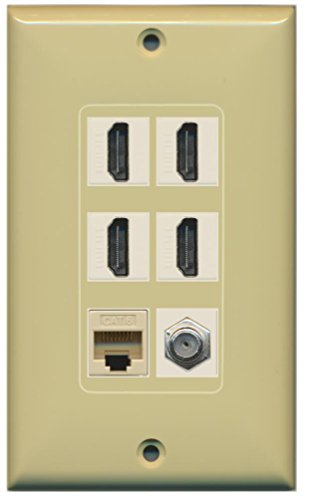 RiteAV - 4 Port HDMI 1 Coax Cable TV- F-Type 1 Cat6 Ethernet Wall Plate Decorative - Ivory/Ivory