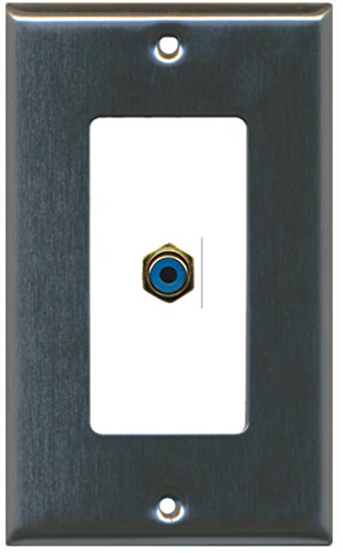 RiteAV - 1 RCA Blue for Subwoofer Audio Port Wall Plate Decorative - Stainless Steel/White