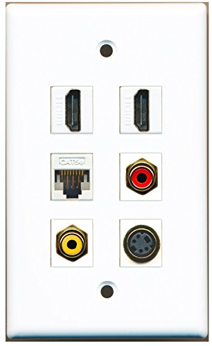 RiteAV - 2 HDMI 1 Port RCA Red 1 Port RCA Yellow 1 Port S-Video 1 Port Cat5e Ethernet White Wall Plate