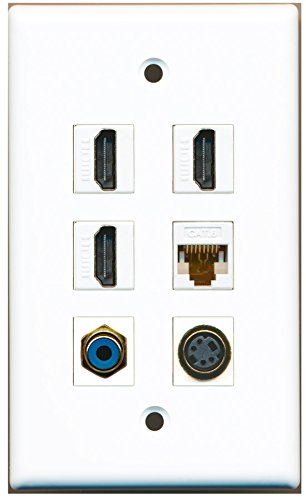 RiteAV - 3 HDMI 1 Port RCA Blue 1 Port S-Video 1 Port Cat6 Ethernet White Wall Plate