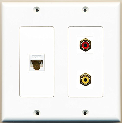RiteAV - 1 Port RCA Red 1 Port RCA Yellow 1 Port Cat6 Ethernet White - 2 Gang Wall Plate