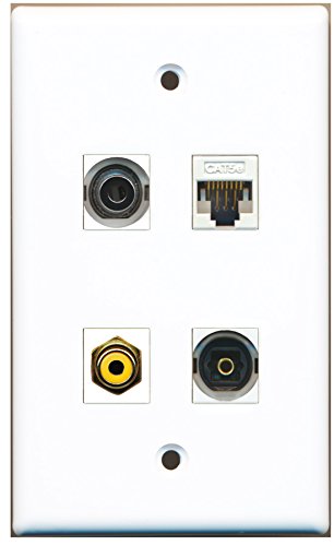 RiteAV - 1 Port RCA Yellow 1 Port Toslink 1 Port 3.5mm 1 Port Cat5e Ethernet White Wall Plate