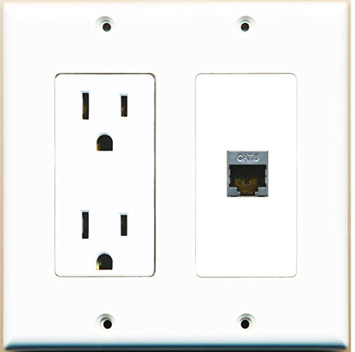 RiteAV - 15 Amp Power Outlet and 1 Port Shielded Cat6 Ethernet Decorative Type Wall Plate - White