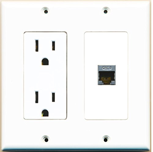 RiteAV - 15 Amp Power Outlet and 1 Port Shielded Cat6 Ethernet Decorative Type Wall Plate White