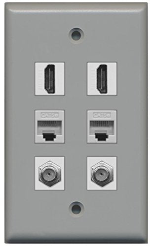 RiteAV - 2 HDMI 2 Port Coax Cable TV- F-Type 2 Port Cat5e Ethernet Wall Plate - Gray