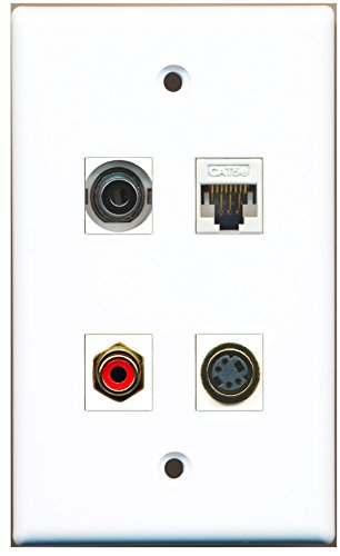 RiteAV - 1 Port RCA Red 1 Port S-Video 1 Port 3.5mm 1 Port Cat5e Ethernet White Wall Plate