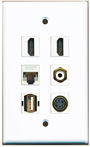 RiteAV - 2 HDMI 1 Port RCA White 1 Port USB A-A 1 Port S-Video 1 Port Cat5e Ethernet White Wall Plate