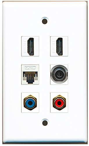 RiteAV - 2 HDMI 1 Port RCA Red 1 Port RCA Blue 1 Port 3.5mm 1 Port Cat5e Ethernet White Wall Plate