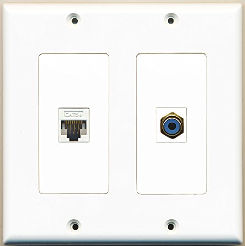 RiteAV - 1 Port RCA Blue 1 Port Cat5e Ethernet White - Dual Gang Wall Plate