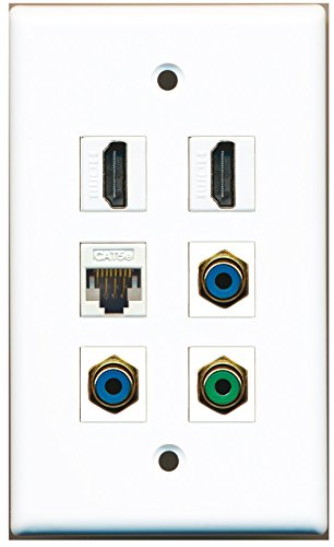 RiteAV - 2 HDMI 1 Port RCA Green 2 Port RCA Blue 1 Port Cat5e Ethernet White Wall Plate