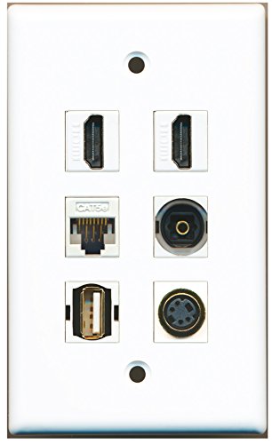 RiteAV - 2 HDMI 1 Port USB A-A 1 Port S-Video 1 Port Toslink 1 Port Cat5e Ethernet White Wall Plate