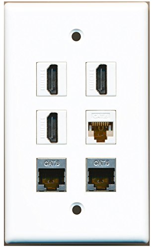 RiteAV - 3 HDMI 2 Port Shielded Cat6 Ethernet 1 Port Cat6 Ethernet White Wall Plate