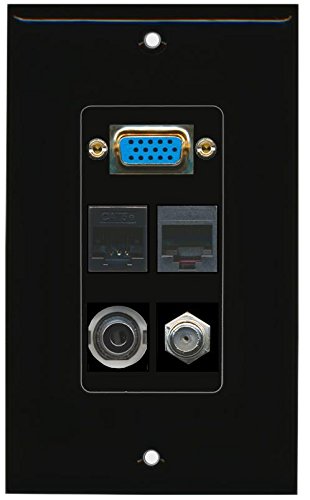 RiteAV (1 Gang Decorative) Svga 3.5mm Coax Cat5e Rj11-12 Phone Wall Plate Black