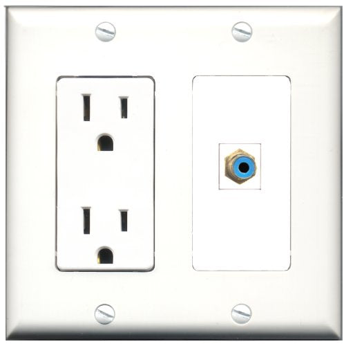RiteAV - 15 Amp Power Outlet and 1 Port RCA Blue Decorative Type Wall Plate White