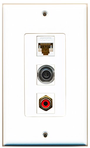 RiteAV - 1 Port RCA Red and 1 Port 3.5mm and 1 Port Cat6 Ethernet White Decorative Wall Plate Decorative