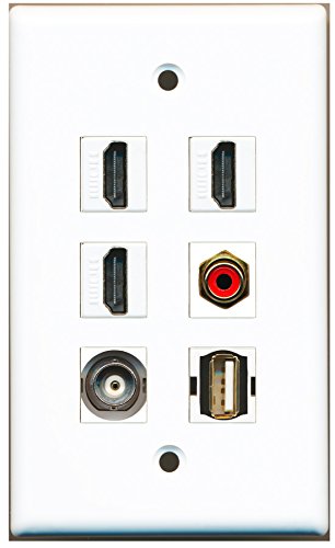 RiteAV - 3 HDMI 1 Port RCA Red 1 Port USB A-A 1 Port BNC Wall Plate