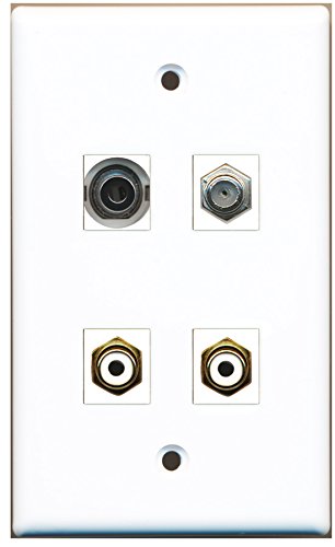 RiteAV - 2 Port RCA White 1 Port Coax Cable TV- F-Type 1 Port 3.5mm Wall Plate