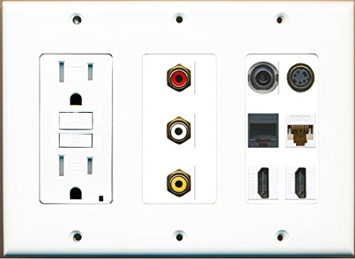 RiteAV 15A GFCI Outlet 2 HDMI Cat6 Composite 3.5mm Phone S-Video Wall Plate