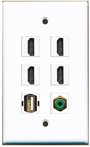 RiteAV - 4 HDMI 1 Port RCA Green 1 Port USB A-A Wall Plate
