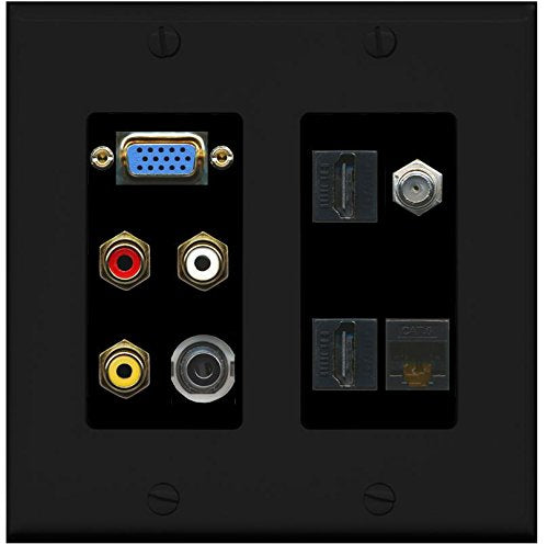 RiteAV (2 Gang) Svga Composite 3.5mm 2 HDMI Coax Cat6 Wall Plate Black