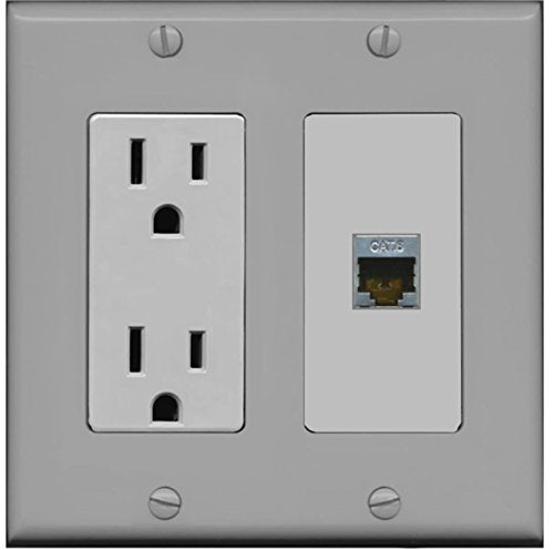 RiteAV - 15 Amp Power Outlet and 1 Port Shielded Cat6 Ethernet Decorative Type Wall Plate - Gray
