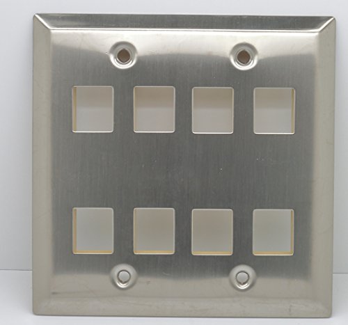 RiteAV - Keystone Wall Plate Double Gang 8-Port (1 Piece Flush) - Stainless Steel