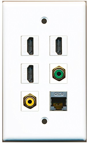 RiteAV - 3 HDMI 1 Port RCA Yellow 1 Port RCA Green 1 Port Shielded Cat6 Ethernet Wall Plate