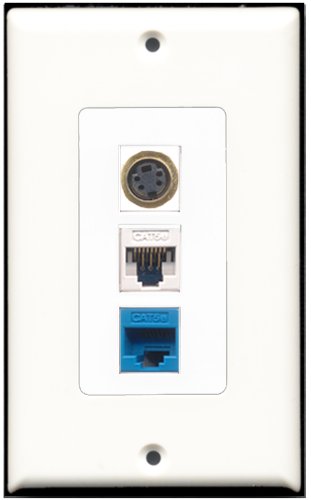 RiteAV - 1 Port S-Video 1 Cat5e Ethernet White 1 Cat5e Ethernet Blue Wall Plate Decorative