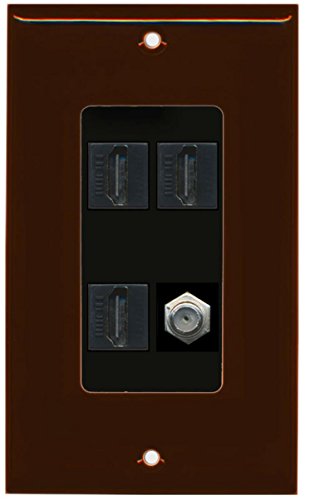 RiteAV - 3 x HDMI and 1 x Coax Cable TV F Type Port Wall Plate Decorative - Brown/Black