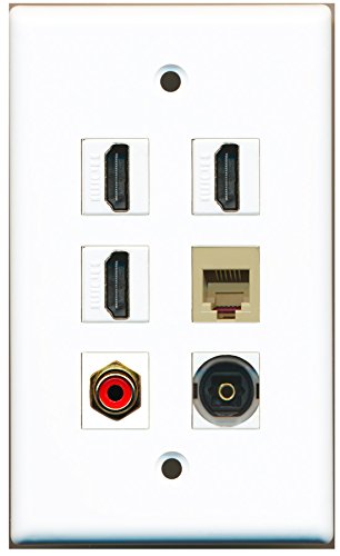 RiteAV - 3 HDMI 1 Port RCA Red 1 Port Phone RJ11 RJ12 Beige 1 Port Toslink Wall Plate