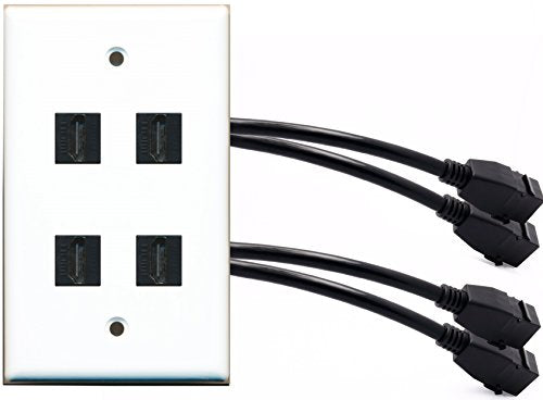 RiteAV - 4 Port HDMI Wall Plate Female to Female White with Pigtail Extension Dongle