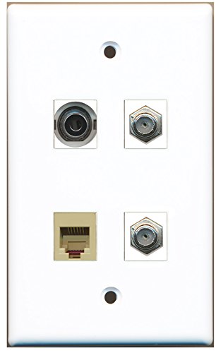 RiteAV - 2 Port Coax Cable TV- F-Type 1 Port Phone RJ11 RJ12 Beige 1 Port 3.5mm Wall Plate