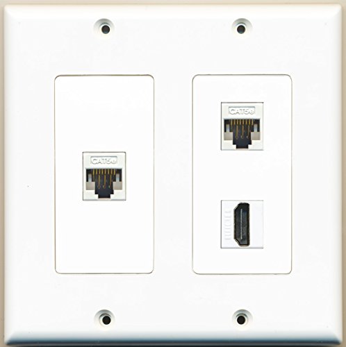 RiteAV - 1 Port HDMI 2 Port Cat5e Ethernet White - 2 Gang Wall Plate